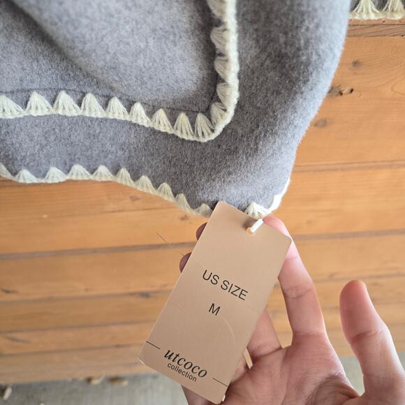 Utcoco Boutique Cardigan Jacket Cassidy Gray Cream NWT M Coatigan Fall Cozy - Picture 3 of 5
